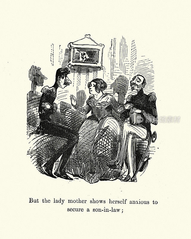 古斯塔夫・多雷(Gustave Dore)的一幅妇女与军官交谈的漫画
